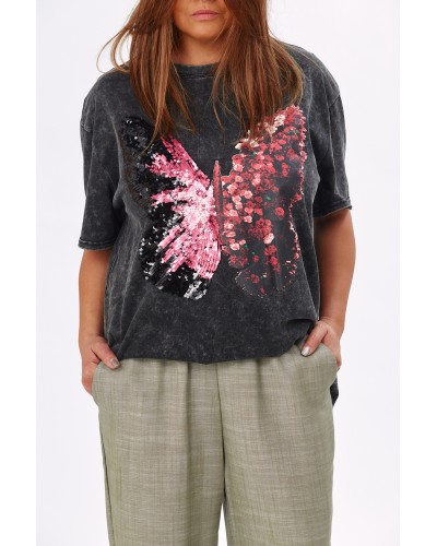 T-shirt Boyfriend Grigio Sequins