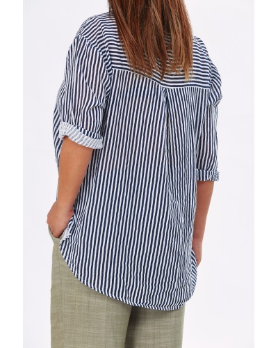 Camasa Cotton LINO Dungi Blu/Wht