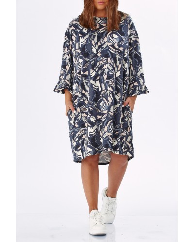 Abito Cotton Buzunare Maneci Volan Pense Mix Blu