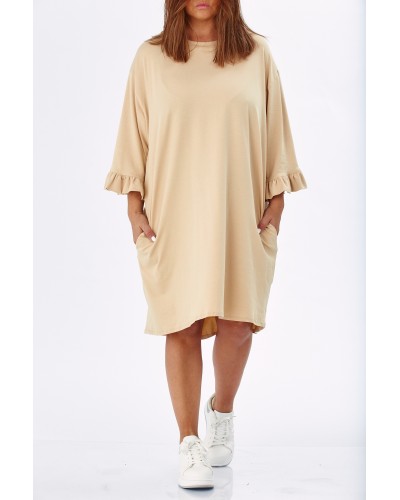 Abito Cotton Buzunare Maneci Volan Beige