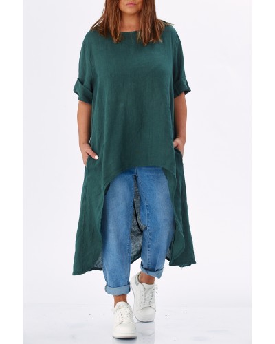 Maglia Lino Oversized Asimetrica Green