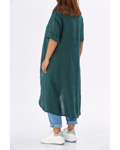 Maglia Lino Oversized Asimetrica Green