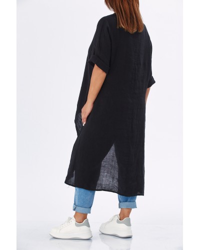 Maglia Lino Oversized Asimetrica Blk