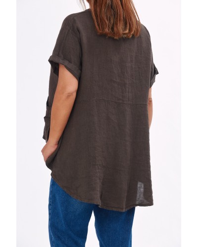 Maglia Asimetrica Lino Buzunare OVS Choco