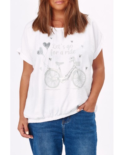 T-shirt Casual Boyfriend Print Bike Wht