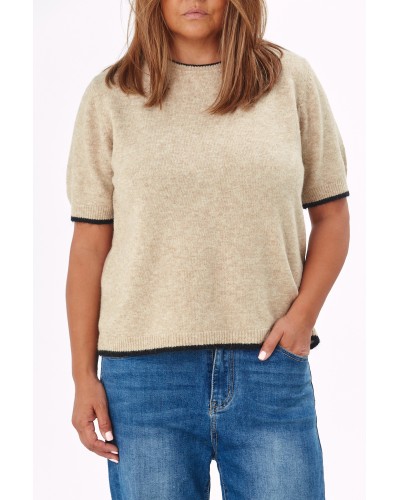 Maglia Tricot Mix Lana Beige/Blk