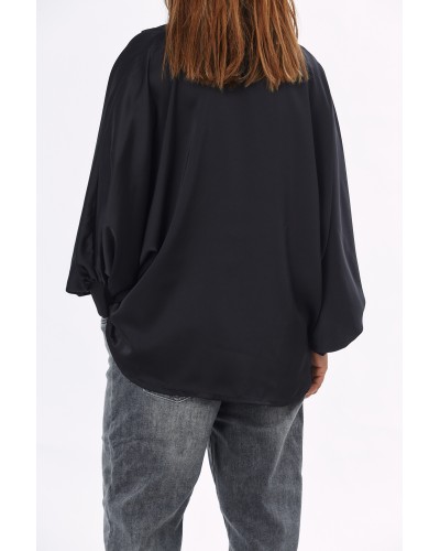 Camasa SATIN Retro Maneca Larga Blk