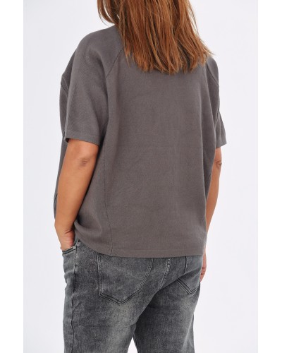 Maglia Boyfriend Tricot Fermoare Laterale Grigio