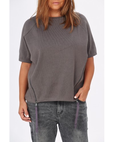 Maglia Boyfriend Tricot Fermoare Laterale Grigio