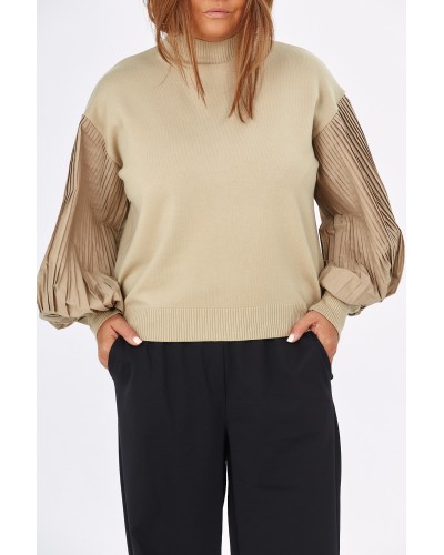 Maglia Tricot Casual Maneci Camasa Plisse