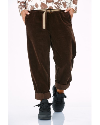 Pantaloni Raiati Boyfriend Curea Detasabila Choco
