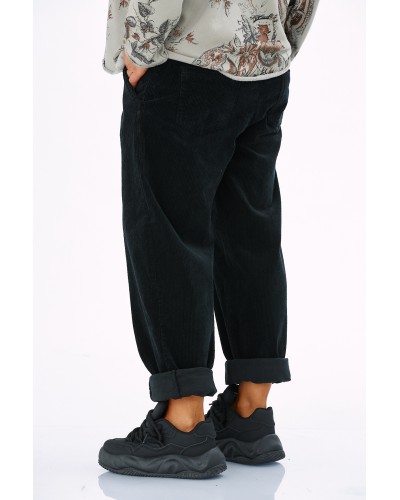 Pantaloni Raiati Boyfriend Curea Detasabila Blk