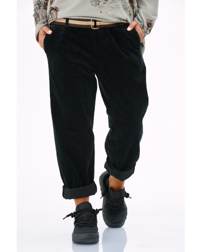 Pantaloni Raiati Boyfriend Curea Detasabila Blk