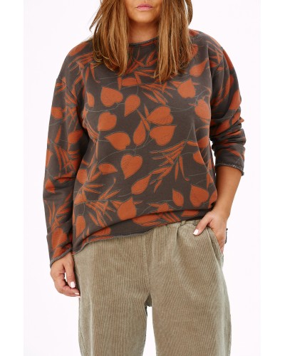 Maglia Boyfriend Cotton FLW Print BRW/OR