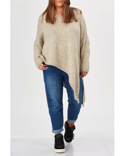Pullover Asimetric Despicat Mix Lana Latte