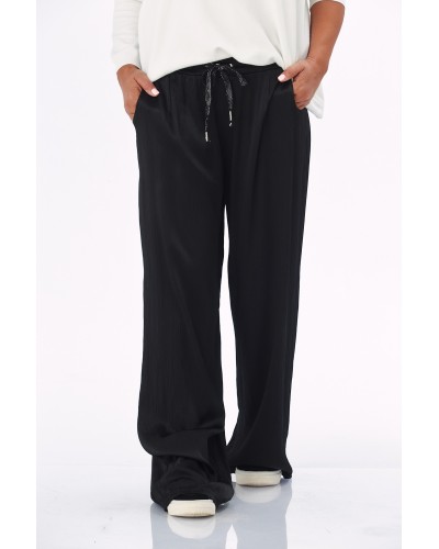 Pantaloni RETRO Viscose Plissé Blk