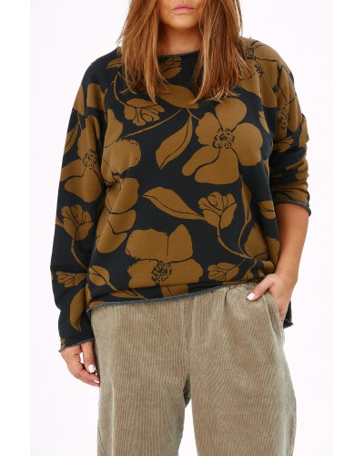 Maglia Boyfriend Cotton FLW Print Blk/KH