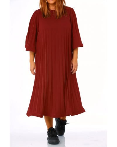 Abito Retro Plissé Bordeaux