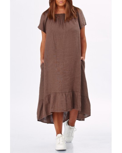 Abito Lino  Buzunare Volan Pense Choco