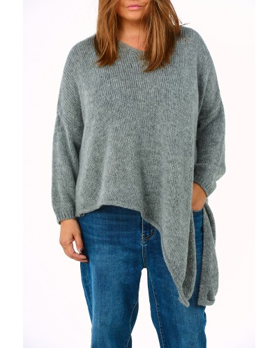Pullover Asimetric Despicat Mix Lana Grigio