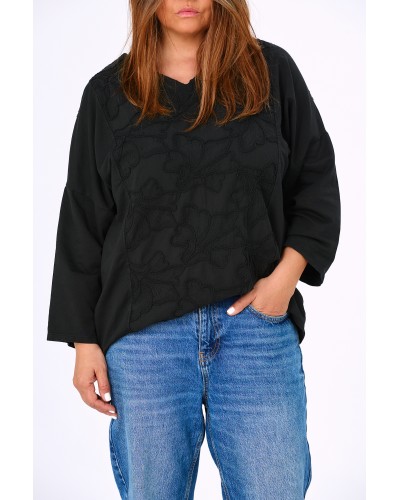 Maglia Casual Cotton Flori Brodate Blk