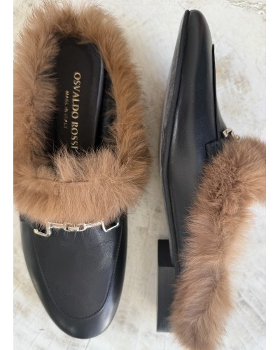 Mocasini piele si blana naturala