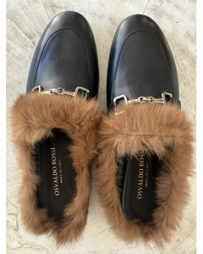 Mocasini piele si blana naturala