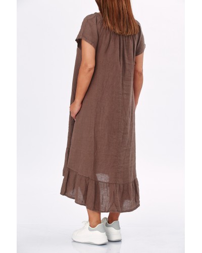 Abito Lino  Buzunare Volan Pense Choco