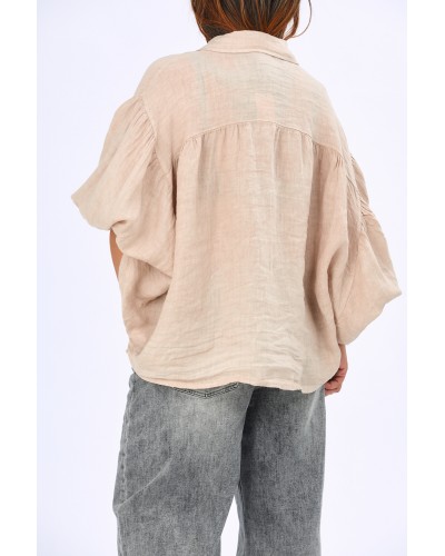 Camasa Lino Pense Maneca Ampla Beige