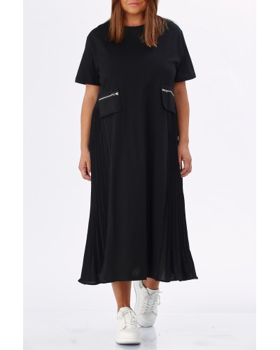 Abito Cotton ZIP Insertii Plissé  KRBLK