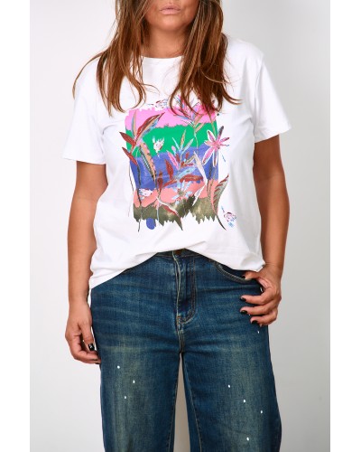 T-shirt Boyfriend Print BIRD CLORWht