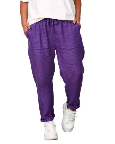 Pantaloni Boyfriend Betelie Elastica  Lino Mov