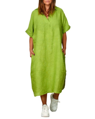 Abito Oversized Lino Buzunare Olive