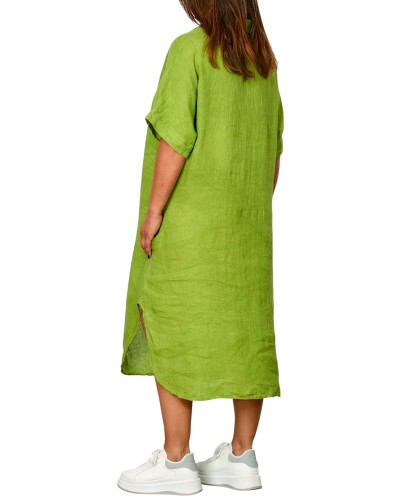 Abito Oversized Lino Buzunare Olive