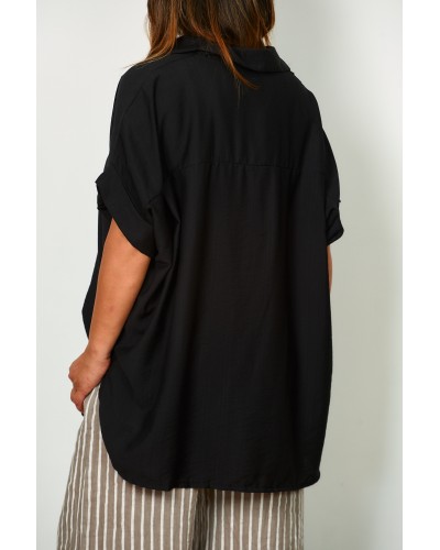 Camasa Boyfriend Asimetrica Viscose Blk