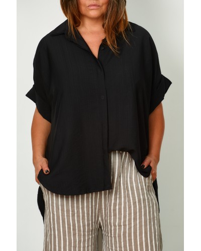 Camasa Boyfriend Asimetrica Viscose Blk