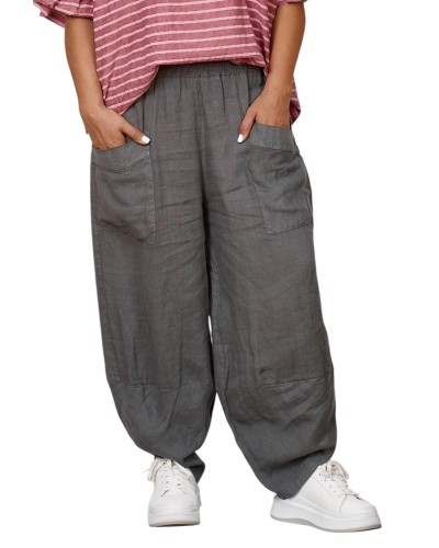 Pantaloni Salvari Boyfriend Lino Betelie Elastica Grigio