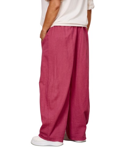 Pantaloni Boyfriend Oversized Lino Bordeaux