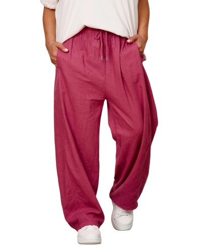 Pantaloni Boyfriend Oversized Lino Bordeaux