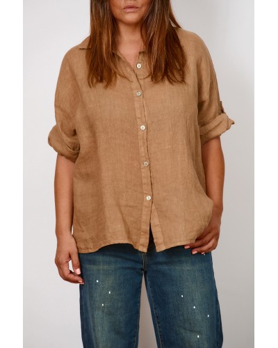 Camasa Lino Boyfriend  Camel