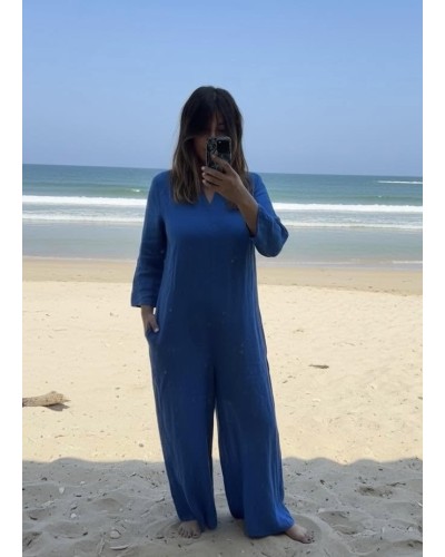 Salopeta Puro Lino Summer Blu Ciel