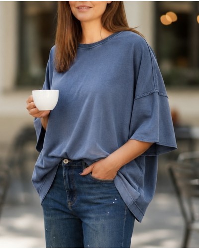T-shirt Boyfriend Oversized Cotton Bleumarin