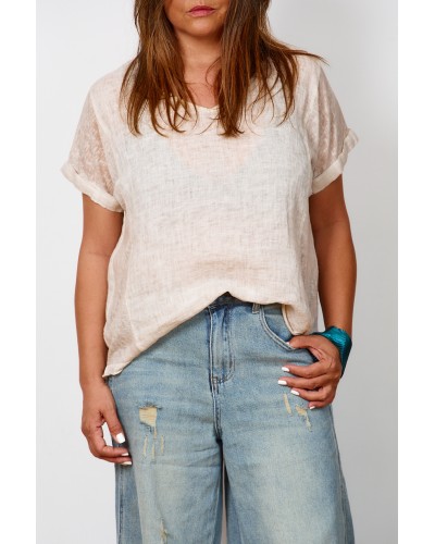 T-shirt Boyfriend Mix Lino NUDE