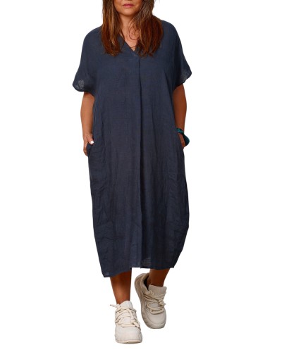 Abito Lino Casual Pense V Bleumarin