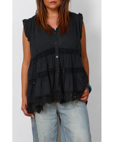 Top Boho Mix Lace BLK