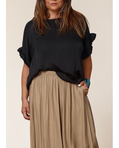Maglia Aspect Usor Satinat Volane Maneca Blk