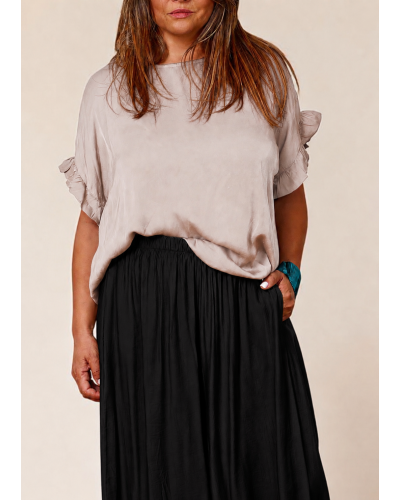 Maglia Aspect Usor Satinat Volane Maneca Ivoire