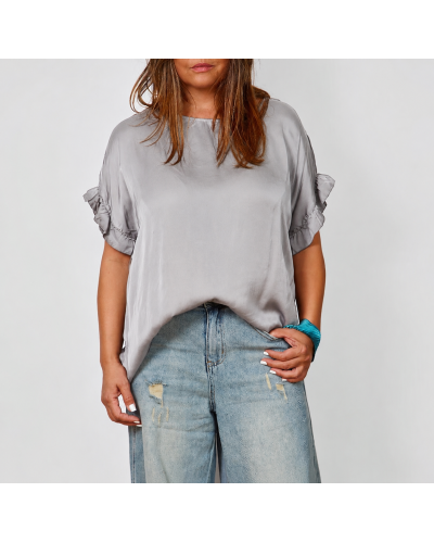 Maglia Aspect Usor Satinat Volane Maneca Ivoire