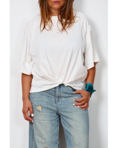 T-shirt Boyfriend ACC Lace Maneca WHT