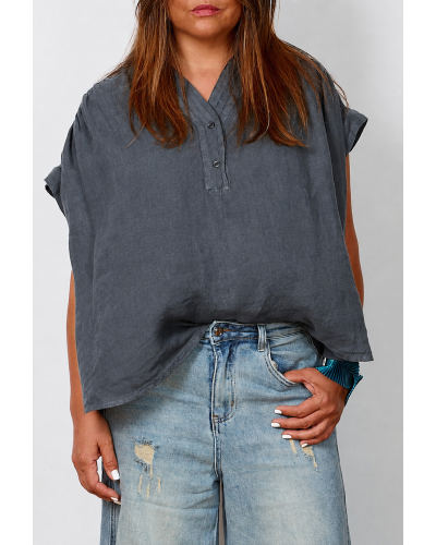 Camasa Lino Oversized Umeri Pense Blu